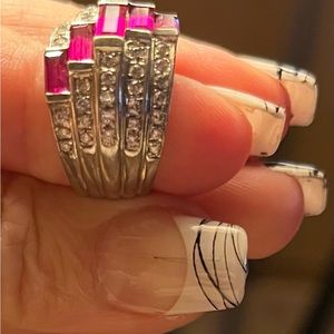 Stainless pavé rubies&diamonds size 6